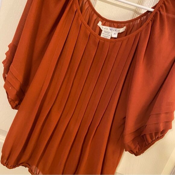 Max Studio Orange Pleated 3/4 Sleeve Blouse - Picture 6 of 9